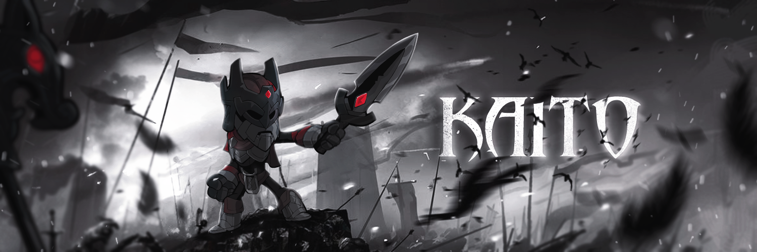 Armored Kaito warrior in a monochrome battlefield with red accents