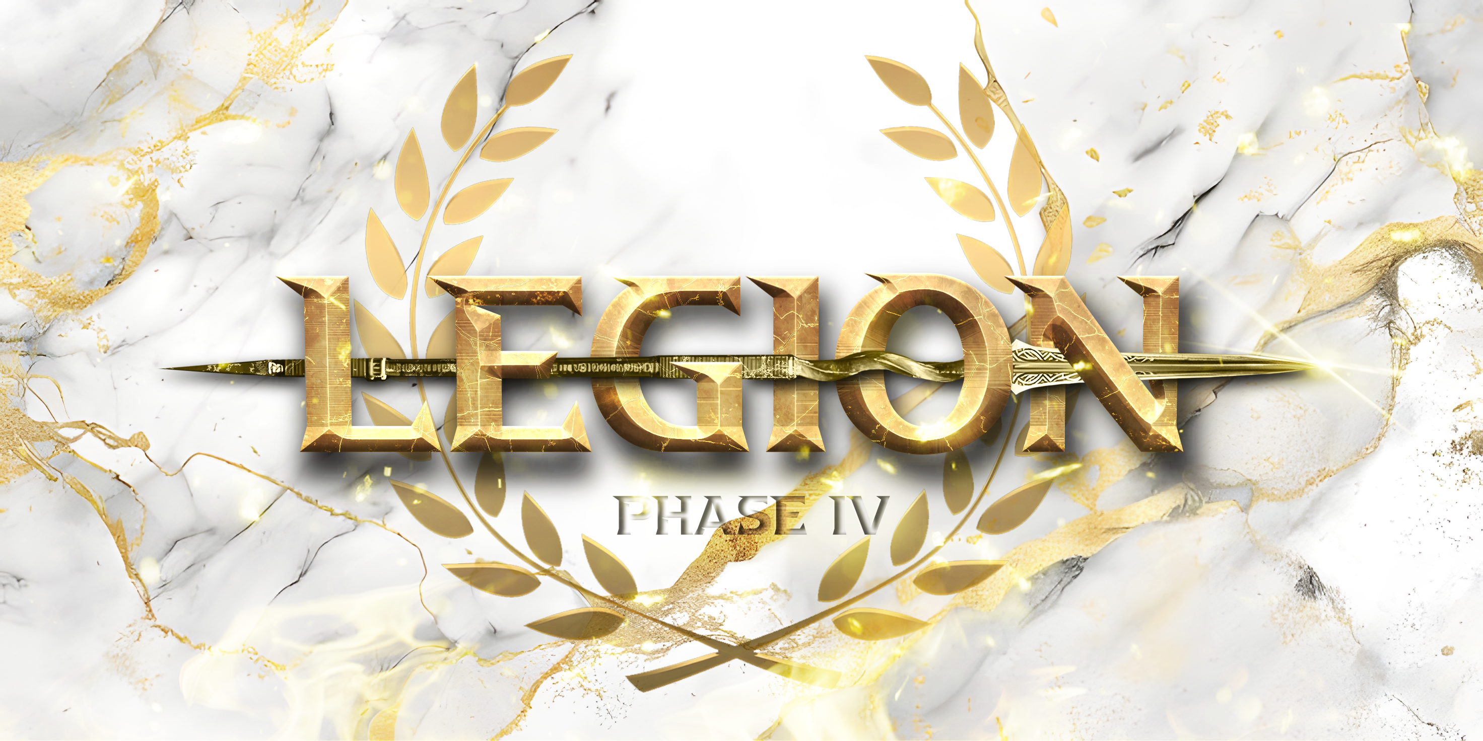 Legion Phase IV marble and gold wordmark logo