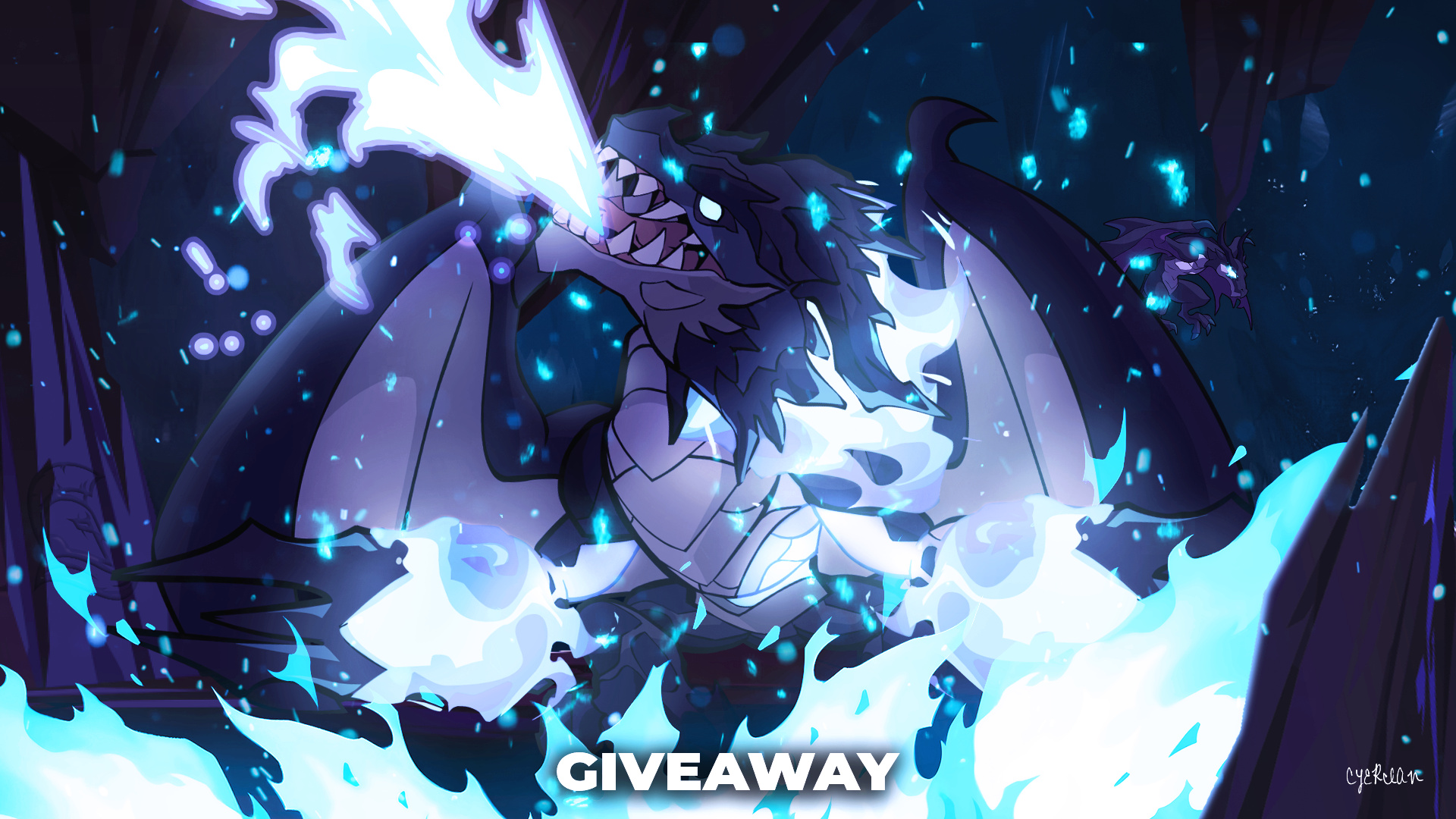 Ragnir giveaway banner with bright blue flames